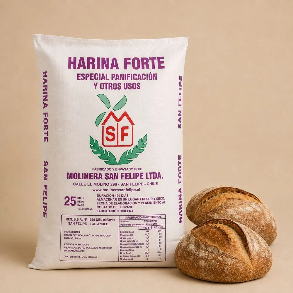 Saco de Harina Forte Molinera San Felipe, fuerza alta elástica para pizzas y masas madre
